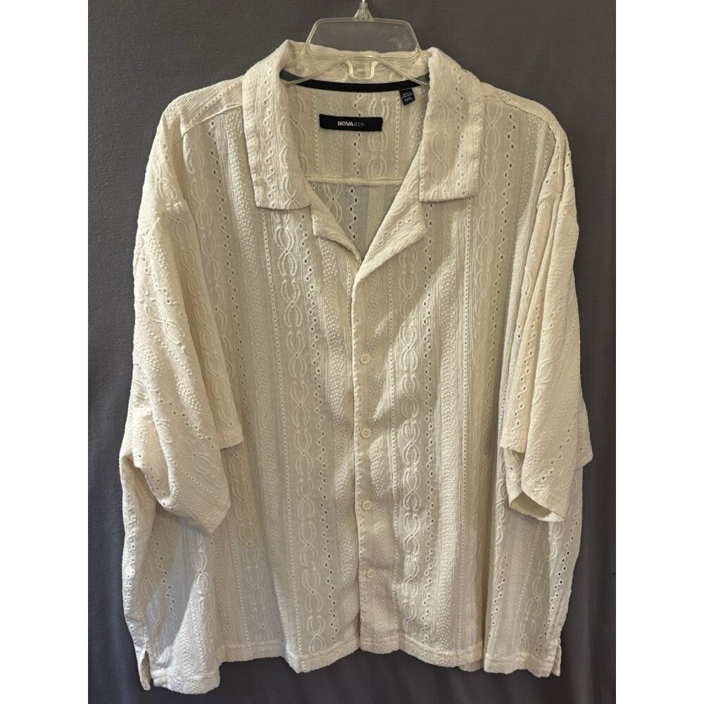 NOVA Men Brand Button Up Short Sleeve Shirt Size XXXL Beach Casual Cruise